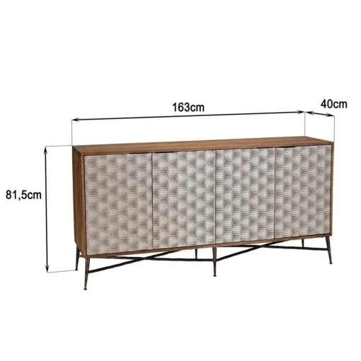 Buffet 4 portes à motifs ethniques et pieds croisés