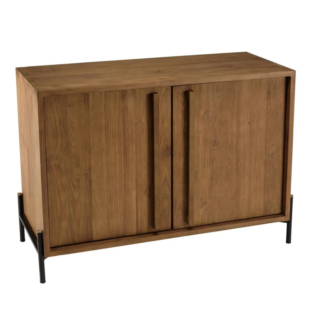 Buffet 2 portes, 1 étagère en bois de teck recyclé
