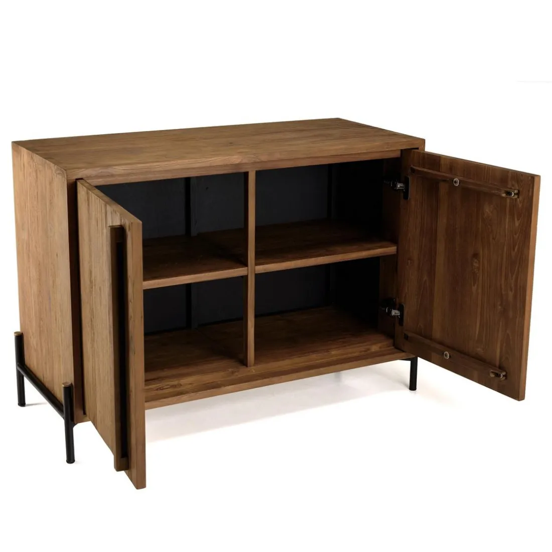 Buffet 2 portes, 1 étagère en bois de teck recyclé