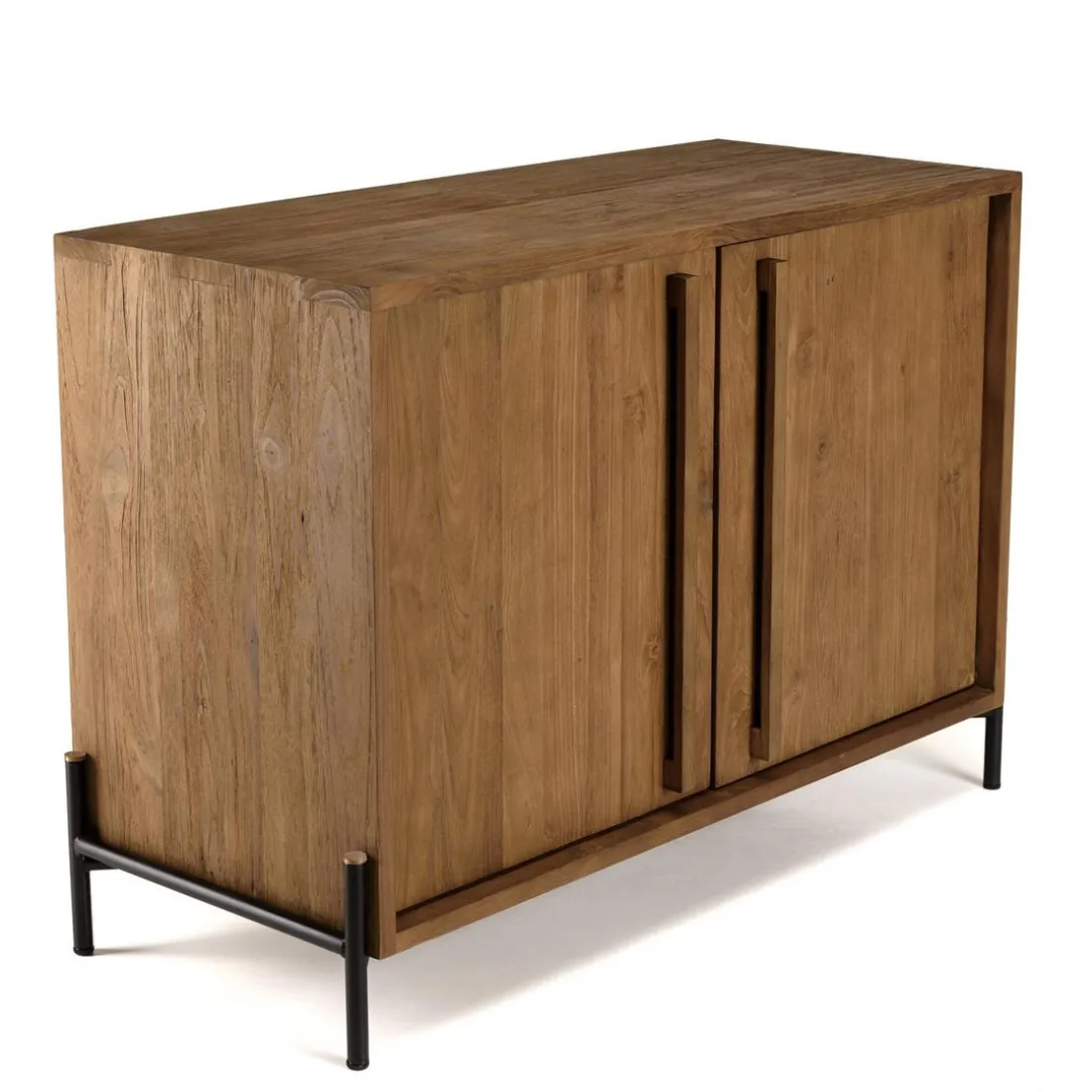 Buffet 2 portes, 1 étagère en bois de teck recyclé