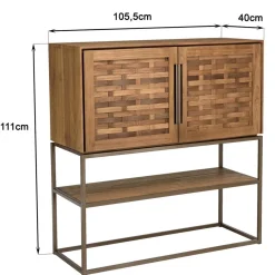 Buffet 2 portes, 2 étagères amovible en bois de teck recyclé et acier