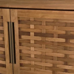 Buffet 2 portes, 2 étagères amovible en bois de teck recyclé et acier