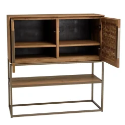 Buffet 2 portes, 2 étagères amovible en bois de teck recyclé et acier