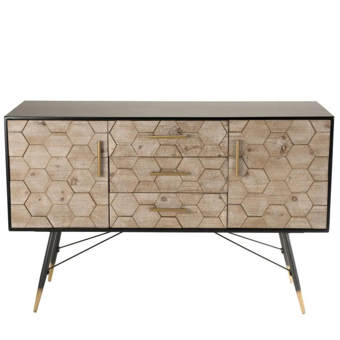 Buffet 2 portes 3 tiroirs scandinave en Sapin et métal - DEBBIE