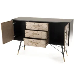 Buffet 2 portes 3 tiroirs scandinave en Sapin et métal - DEBBIE