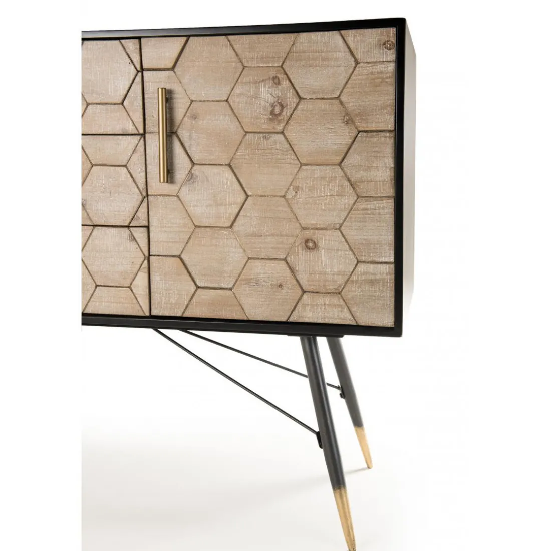 Buffet 2 portes 3 tiroirs scandinave en Sapin et métal - DEBBIE