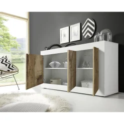 Buffet 3 portes BASIC blanc et décor chene pero
