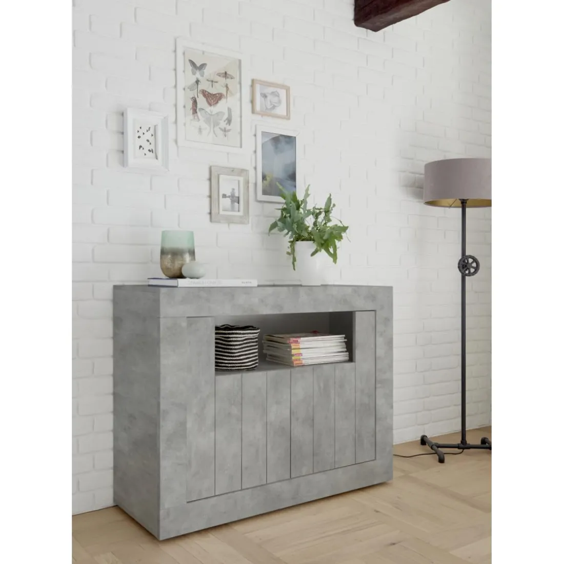 Buffet 2 portes battantes URBINO gris ciment