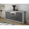 Buffet 2 portes battantes et 2 tiroirs URBINO cement et oxyde
