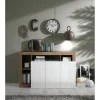 Buffet 3 portes blanc lacqué brillant bois mercure