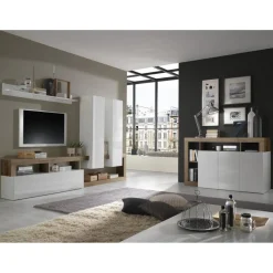 Buffet 3 portes blanc lacqué brillant bois mercure