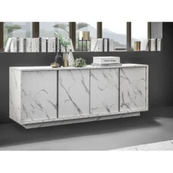 Buffet 4 portes CARRARA décor marbre blanc