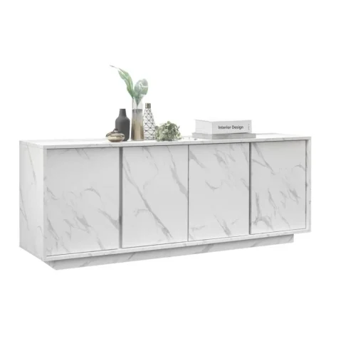 Buffet 4 portes CARRARA décor marbre blanc