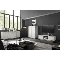 Buffet 4 portes CARRARA décor marbre blanc