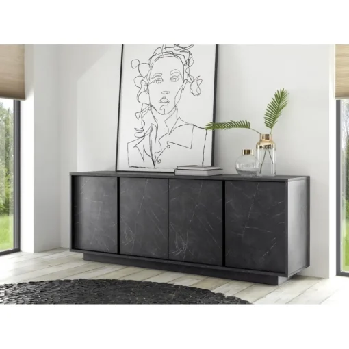 Buffet 4 portes CARRARA décor marbre noir