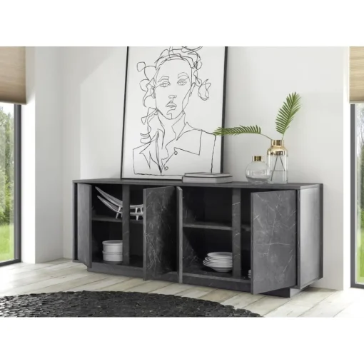 Buffet 4 portes CARRARA décor marbre noir