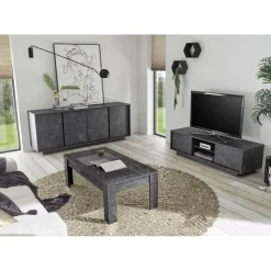 Buffet 4 portes CARRARA décor marbre noir