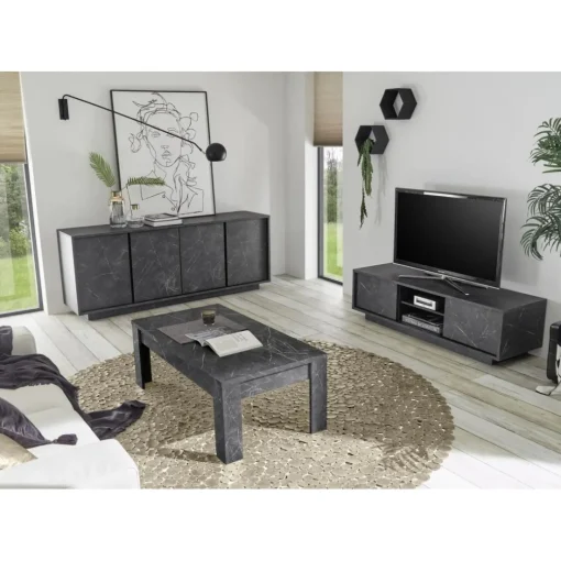 Buffet 4 portes CARRARA décor marbre noir