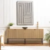 Buffet 4 portes décor effet bois rainuré noir et naturel SCOTT