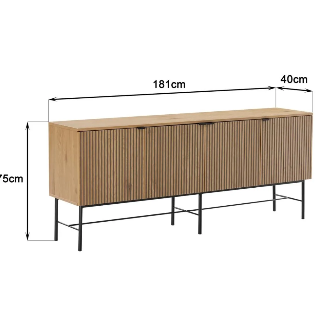 Buffet 4 portes décor effet bois rainuré noir et naturel SCOTT