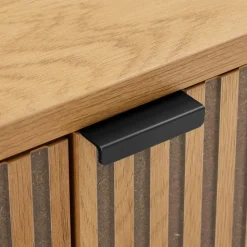Buffet 4 portes décor effet bois rainuré noir et naturel SCOTT