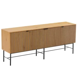Buffet 4 portes décor effet bois rainuré noir et naturel SCOTT