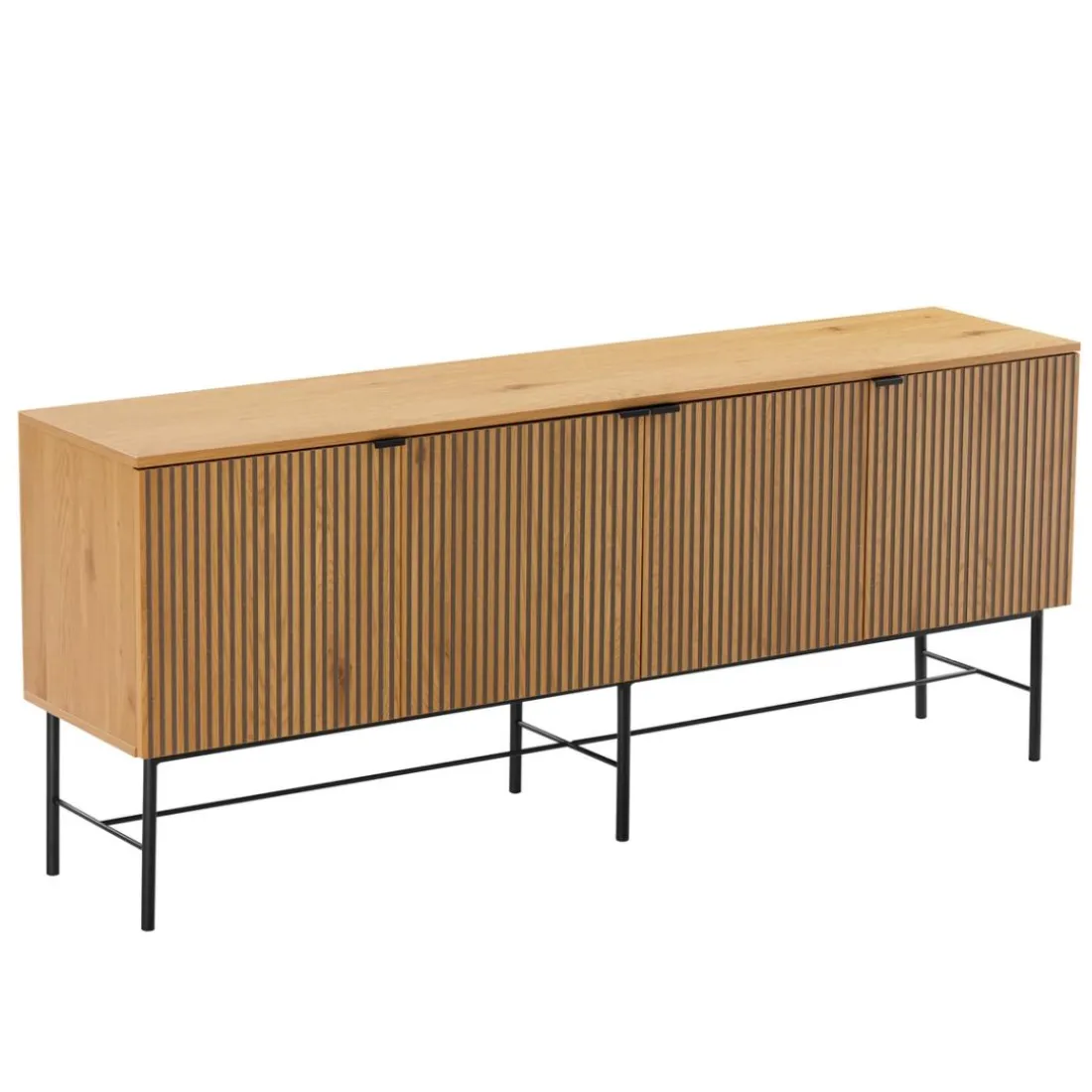 Buffet 4 portes décor effet bois rainuré noir et naturel SCOTT