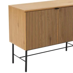 Buffet 4 portes décor effet bois rainuré noir et naturel SCOTT