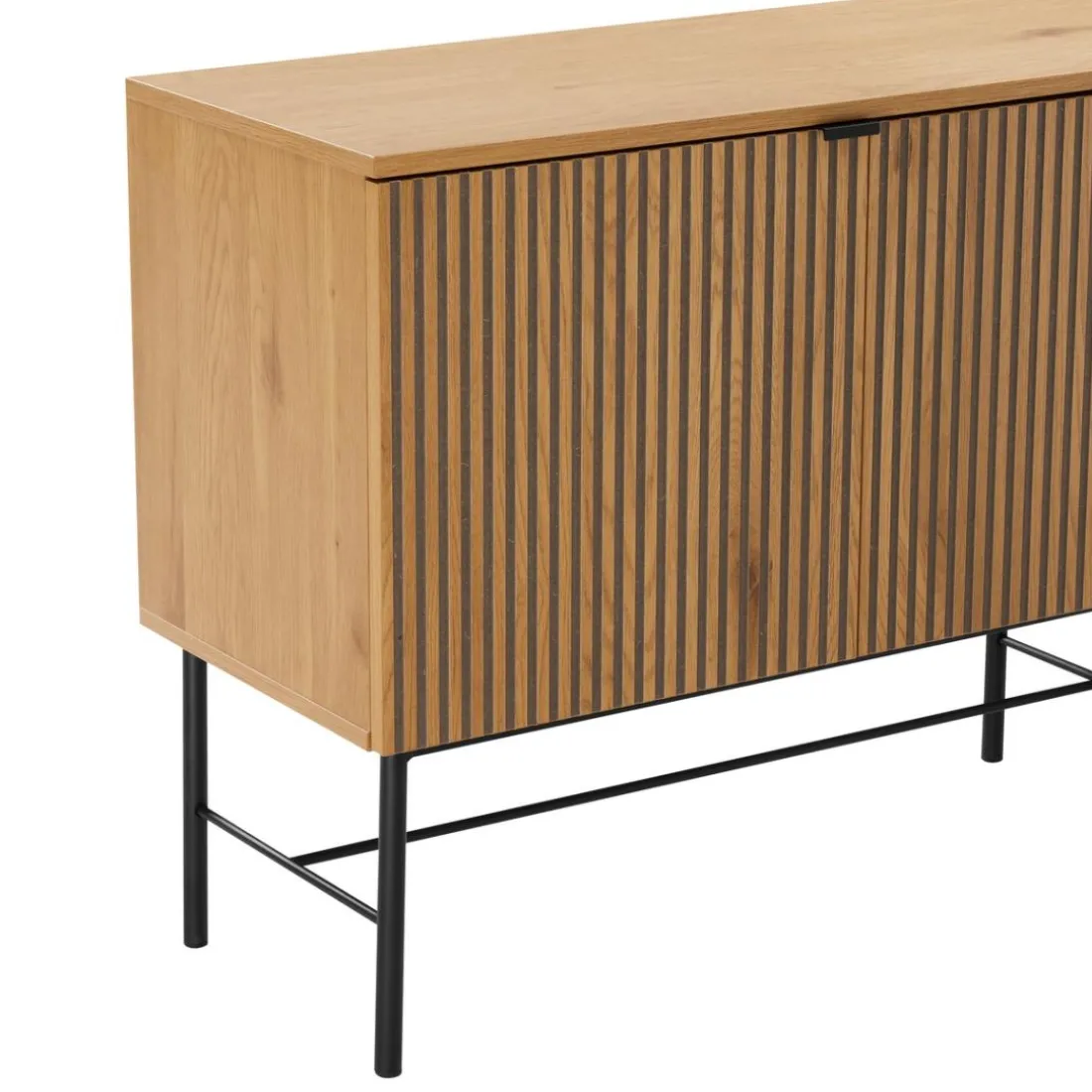 Buffet 4 portes décor effet bois rainuré noir et naturel SCOTT