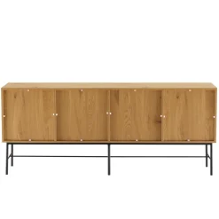 Buffet 4 portes décor effet bois rainuré noir et naturel SCOTT