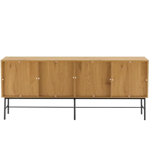 Buffet 4 portes décor effet bois rainuré noir et naturel SCOTT