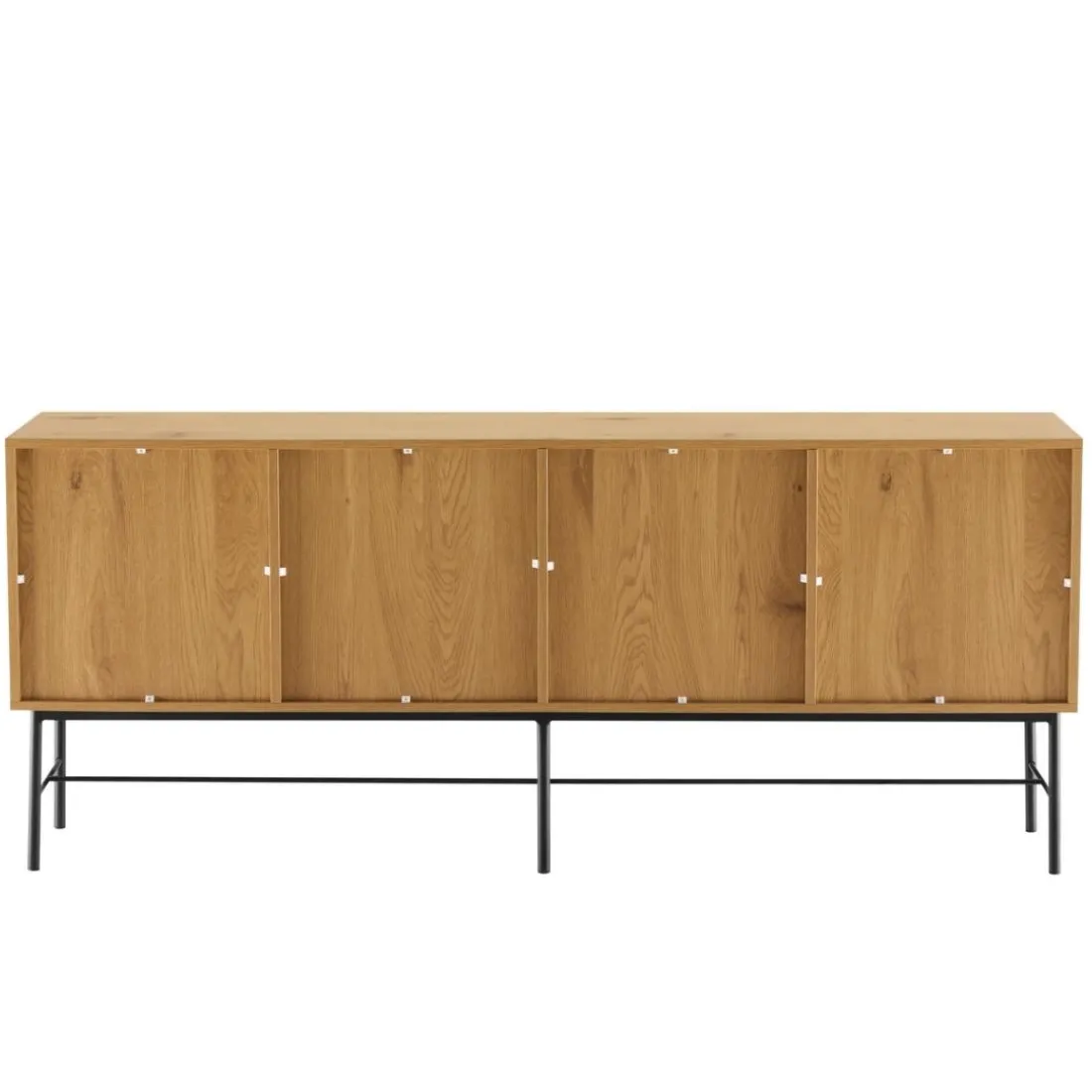 Buffet 4 portes décor effet bois rainuré noir et naturel SCOTT