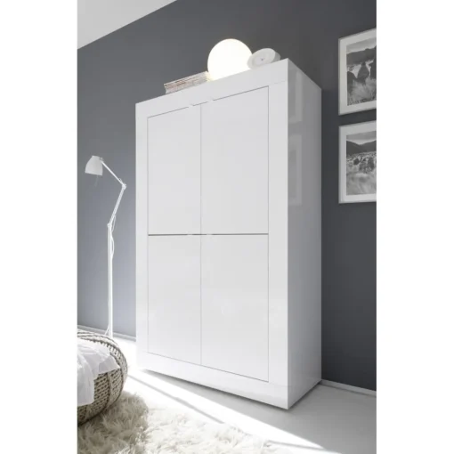 Buffet 4 portes en bois BASIC laqué blanc brillant
