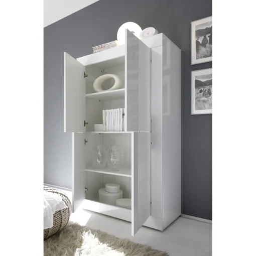 Buffet 4 portes en bois BASIC laqué blanc brillant