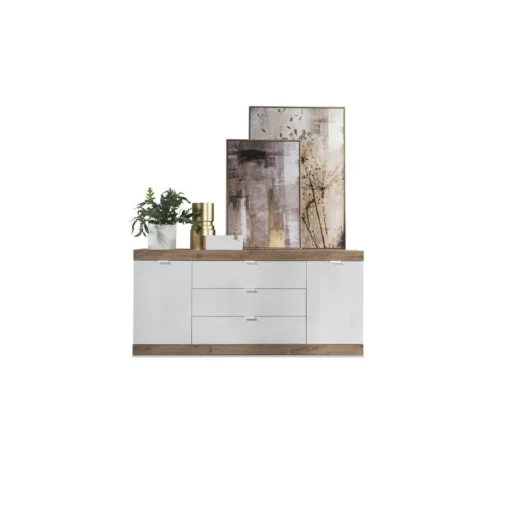 Buffet 2 portes et 3 tiroirs chene blanc