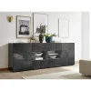 Buffet 2 portes et 4 tiroirs MIRO laqué gris brillant