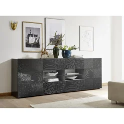 Buffet 2 portes et 4 tiroirs MIRO laqué gris brillant