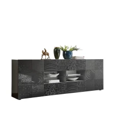 Buffet 2 portes et 4 tiroirs MIRO laqué gris brillant