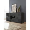Buffet 2 portes et 2 tiroirs MIRO laqué gris brillant