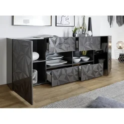 Buffet 2 portes et 4 tiroirs PRISMA laqué anthracite brillant