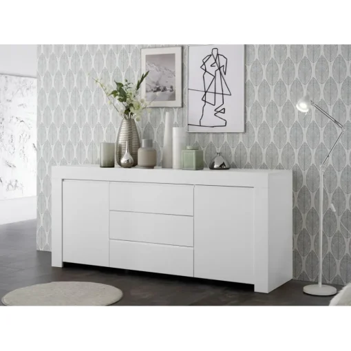 Buffet 2 portes et 3 tiroirs en bois FIRENZE blanc opaque