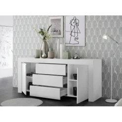 Buffet 2 portes et 3 tiroirs en bois FIRENZE blanc opaque