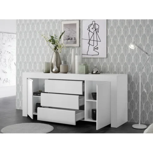 Buffet 2 portes et 3 tiroirs en bois FIRENZE blanc opaque