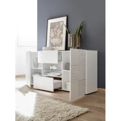 Buffet 2 portes et 2 tiroirs MIRO laqué blanc brillant