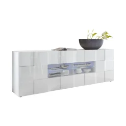Buffet 2 portes et 4 tiroirs DAMA laqué blanc brillant