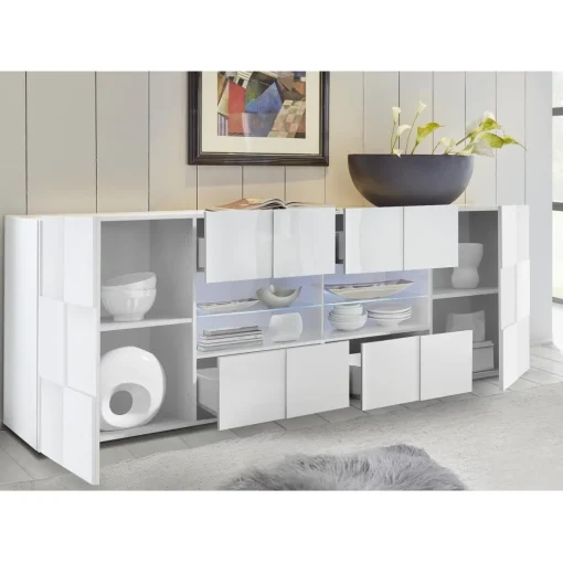 Buffet 2 portes et 4 tiroirs DAMA laqué blanc brillant