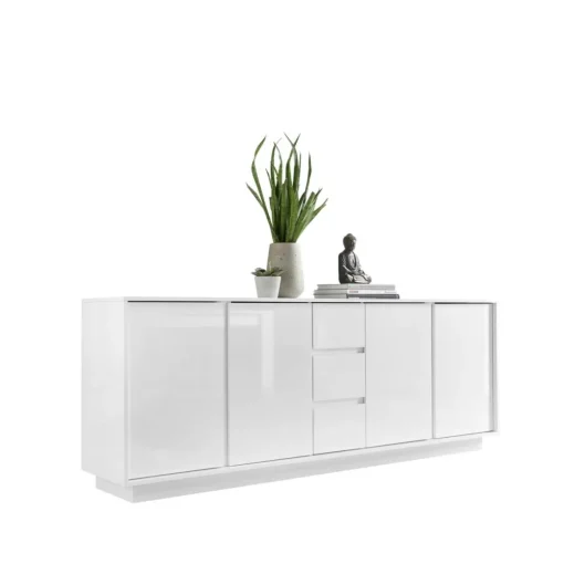 Buffet 4 portes et 3 tiroirs ICE laqué blanc brillant