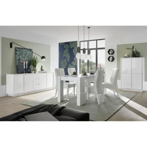 Buffet 4 portes et 3 tiroirs ICE laqué blanc brillant