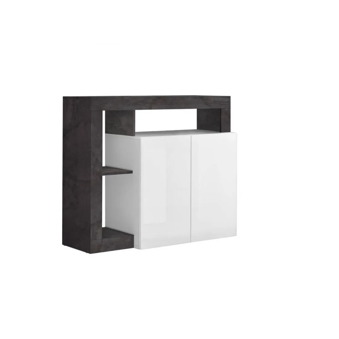 Buffet 2 portes HAMBURG laqué blanc et oxyde