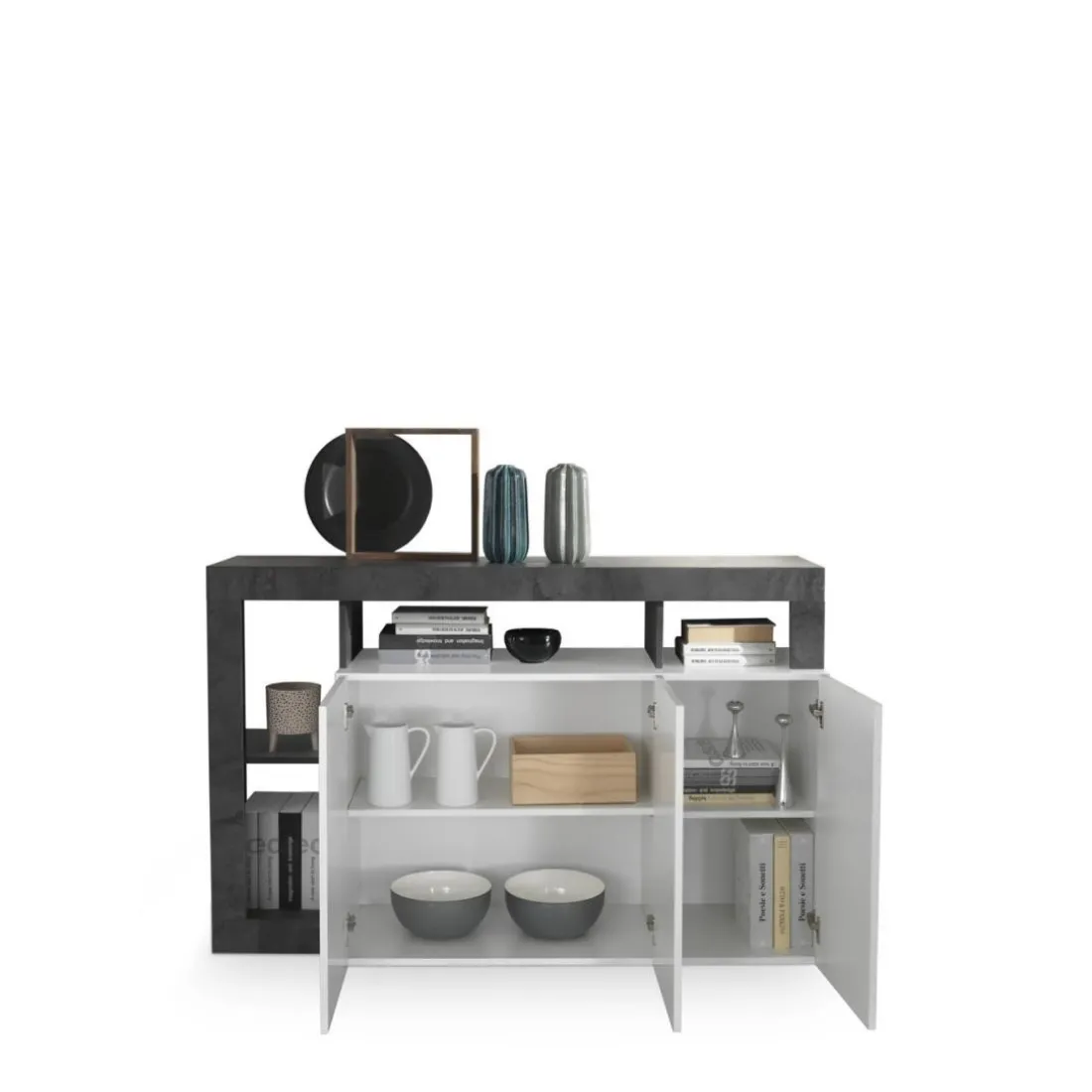 Buffet 3 portes MANGO décor chene et laqué blanc